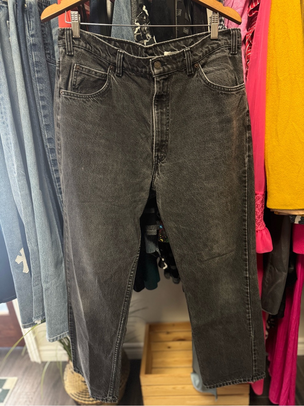 Vintage 90s Levi's Orange Tab Black Denim Jeans High Waisted Straight Leg